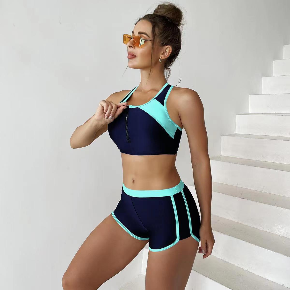 Matching Front Chest Zipper Sports Racing Foreign Trade Swimsuit