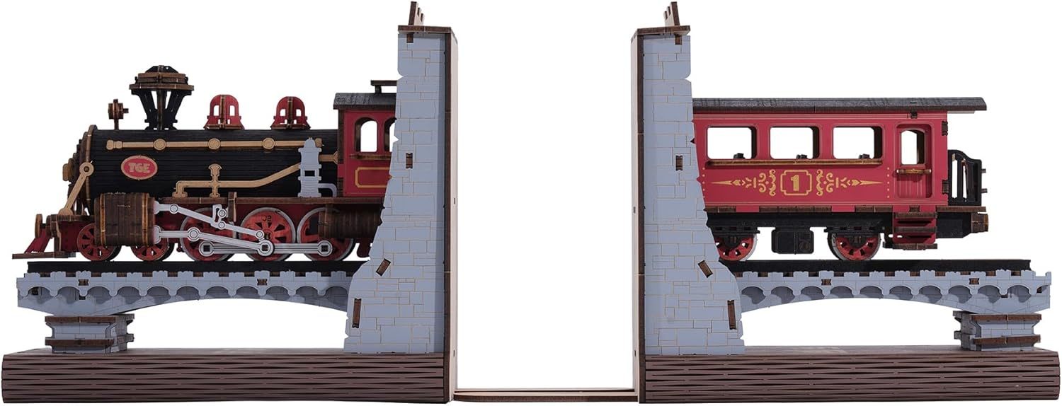 ROBOTIME Book Nook Book Ends Kits Century Train DIY Booknook 3D Wooden Puzzle Model Kit Bookend Bookshelf Decoration Gifts For Adults Kids Teens