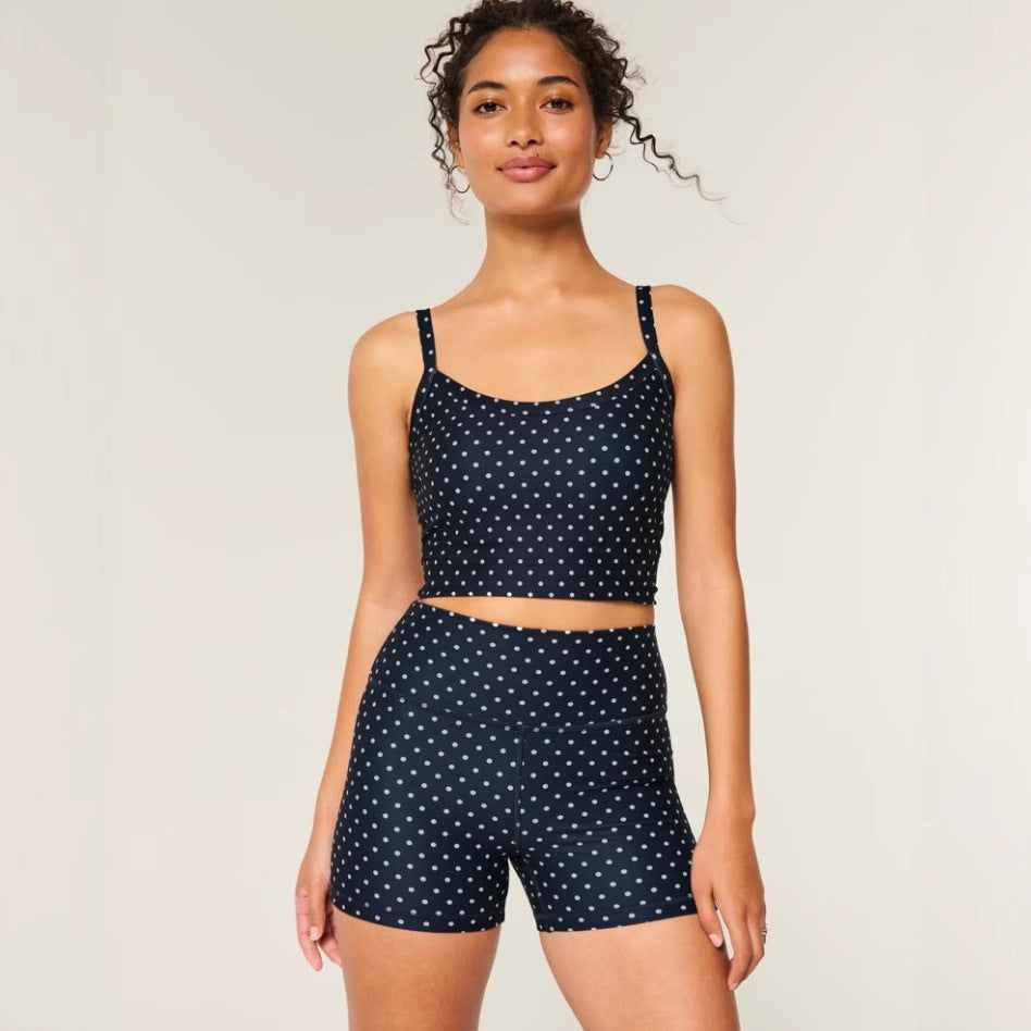 Ladies Home Leisure Suit Polka Dot Print Casual Suspender Top Shorts Suit